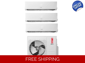 OLMO 3-Zone 22 SEER2 Mini Split Heat Pump (-13°F), WIFI, E-Star: 12.5 EER/9.05 HSPF (R410a)